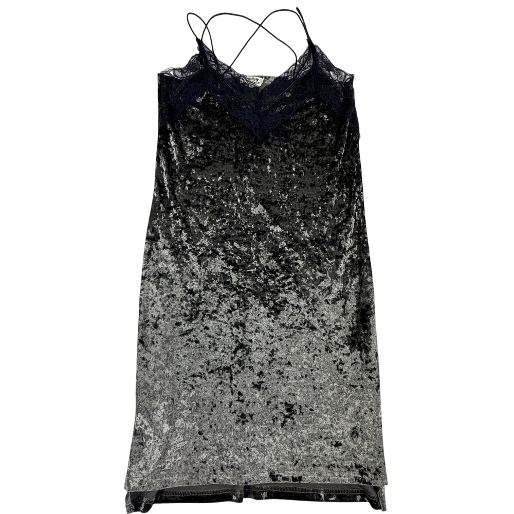 Y2K Holly Bracken Crushed Velvet Lace Trim Slip Dress Women's S Whimsical 90's
